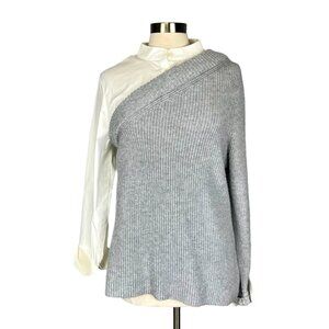 Vince Camuto Womens White Gray Asymmetrical Sweater Blouse Long Sleeve size XL